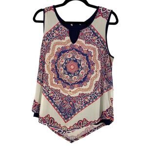 Boho Hanky Mesh Overlay Tank, Size Medium, Asymmetrical Hem, Lightweight, *READ*